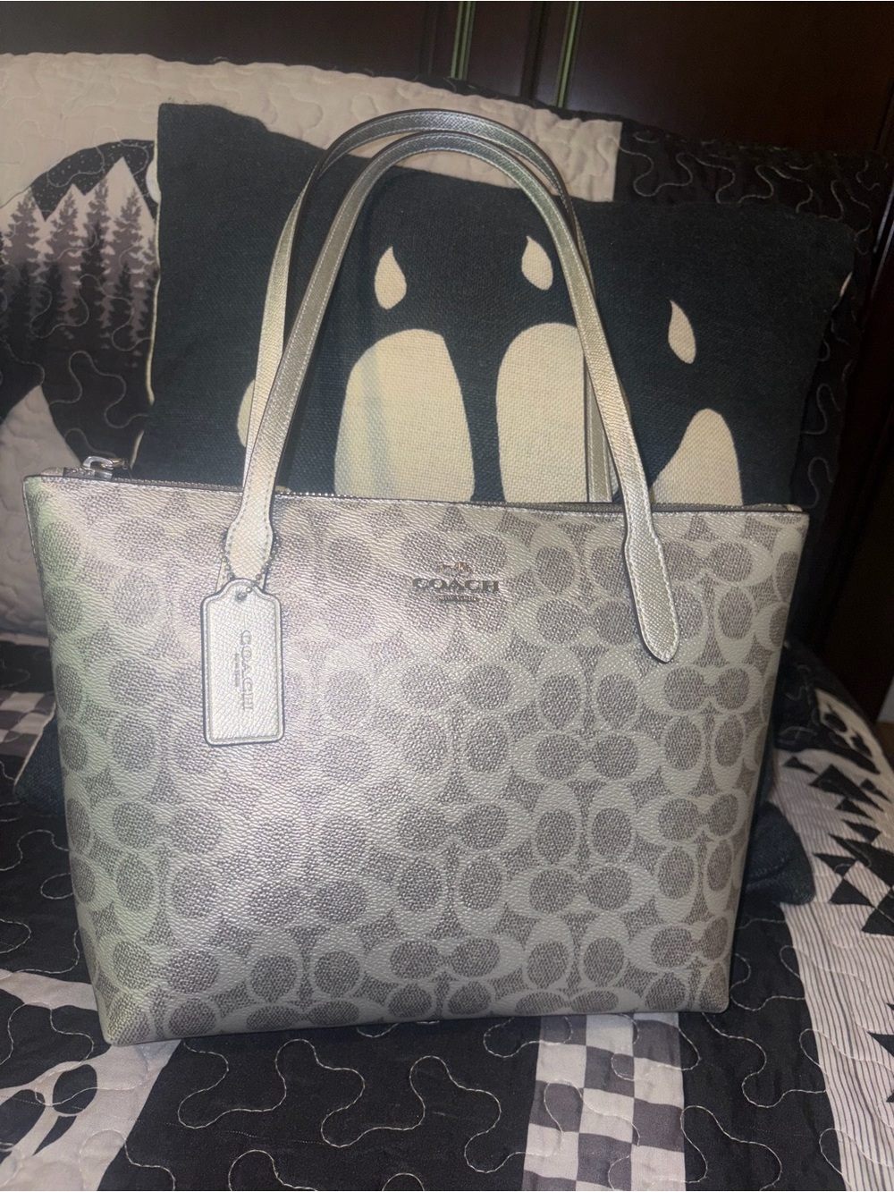 COACH Silver/Gray Signature Logo Tote